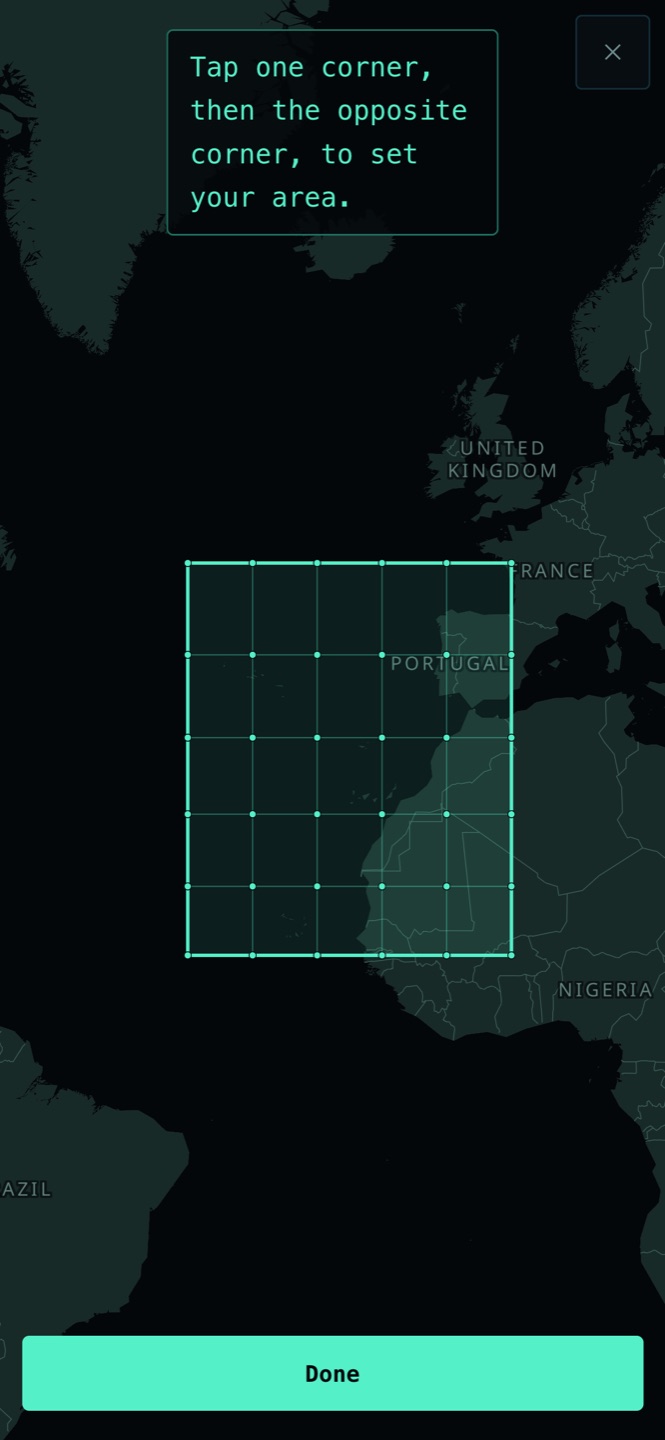Drawing a forecast area in the Beamback app by tapping two corners